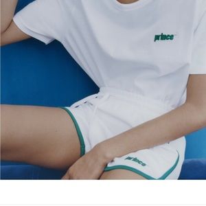 Zara✖️Prince White Sports Shorts with Green Edge